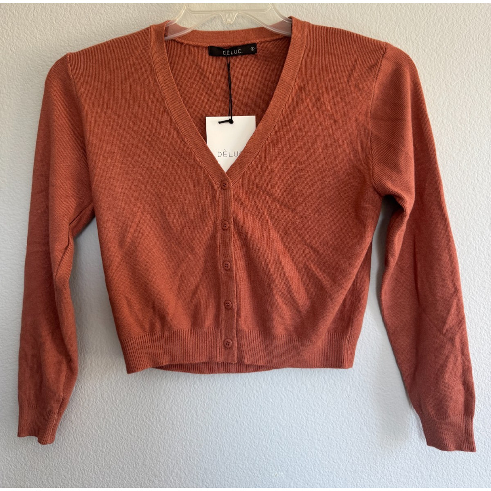 New $82 Dèluc Melfi Cropped Cardigan, Bronze, Small